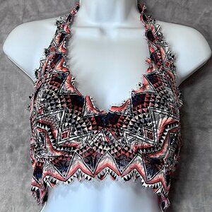 Pink Victoria's Secret Lace Bralette Lightly Lined Size M Tribal Geometric
